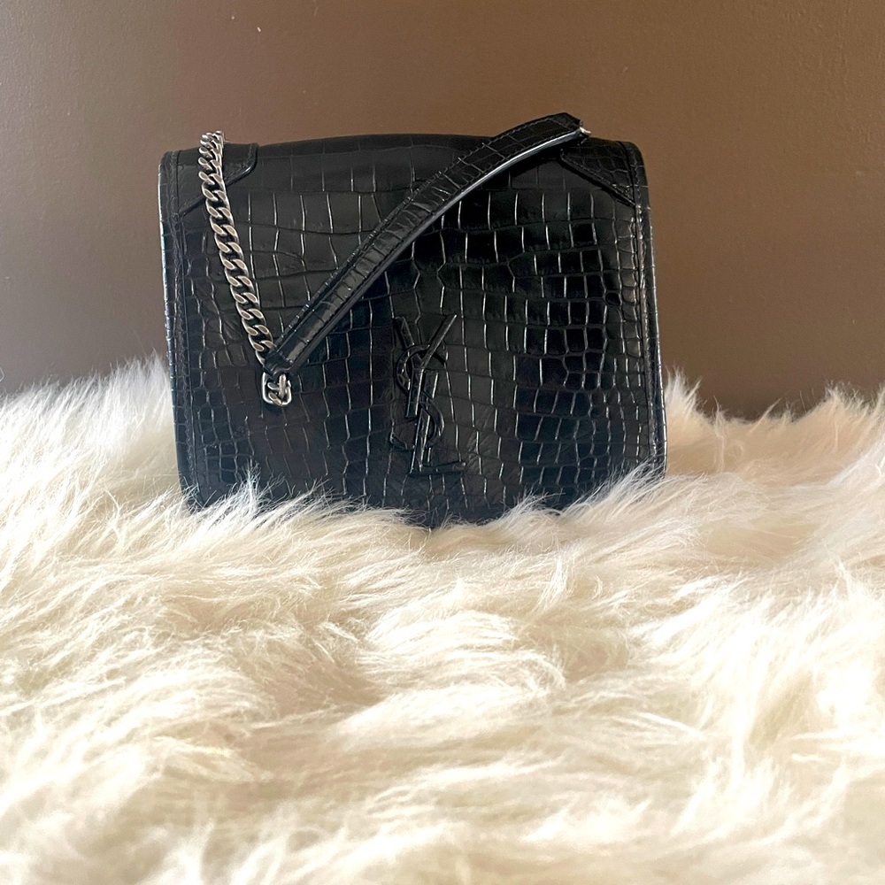 Saint Laurent Niki on chain crocodile embossed leather